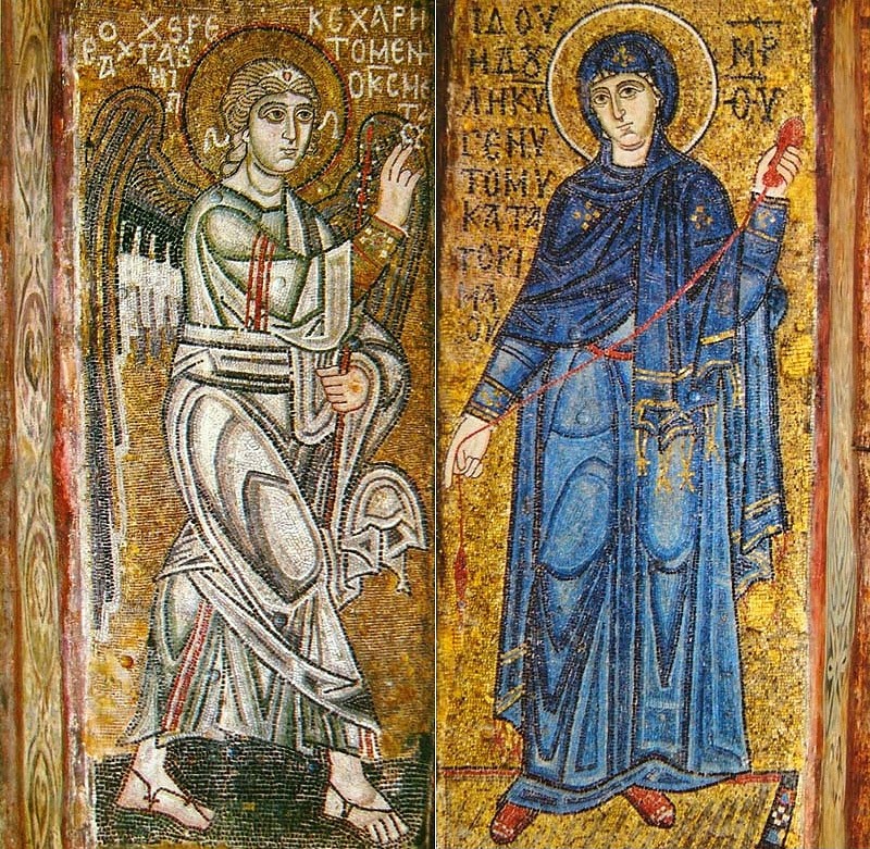 7-Благовещение, мозаики на двух столбах Софии Киевской, ок. 1040